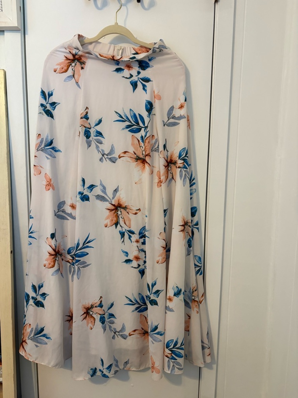 Floral Midi Skirt in Blush with Blue Accents